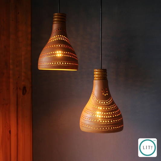 Terracotta lamp with perforated design