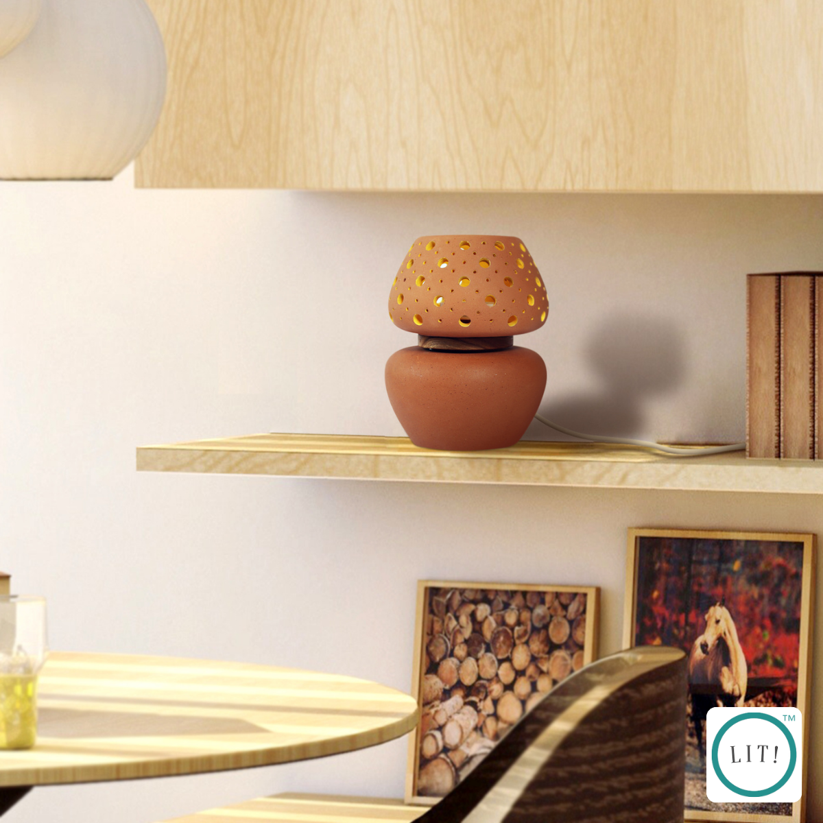 Handcrafted terracotta lamp in bloom-inspired design