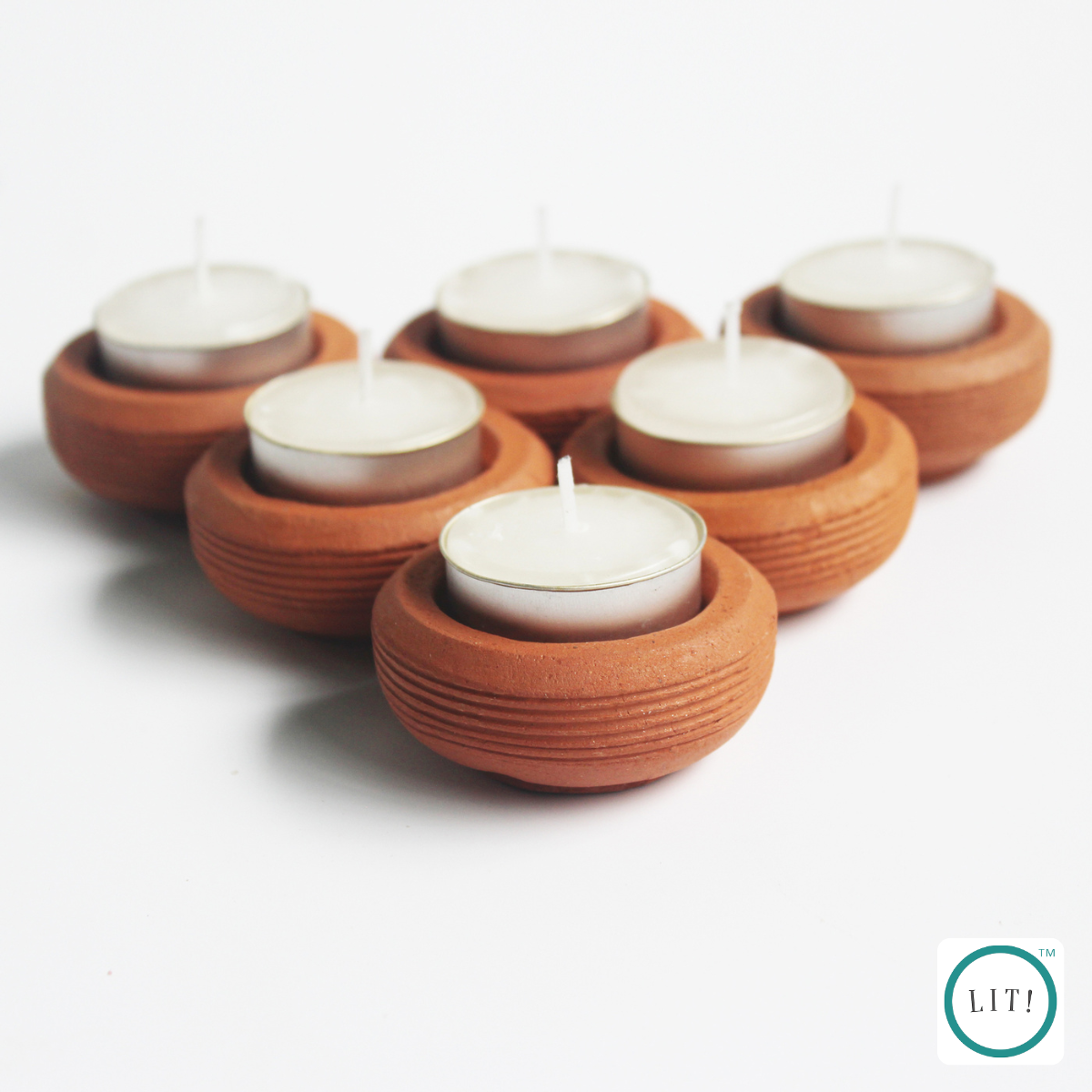 Pack of 2 Wheel Style Terracotta Tealight Holders