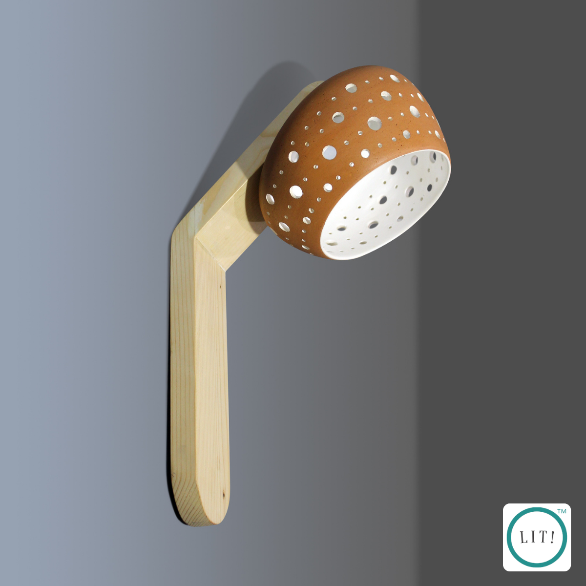 Terracotta wall light with brown bloom design