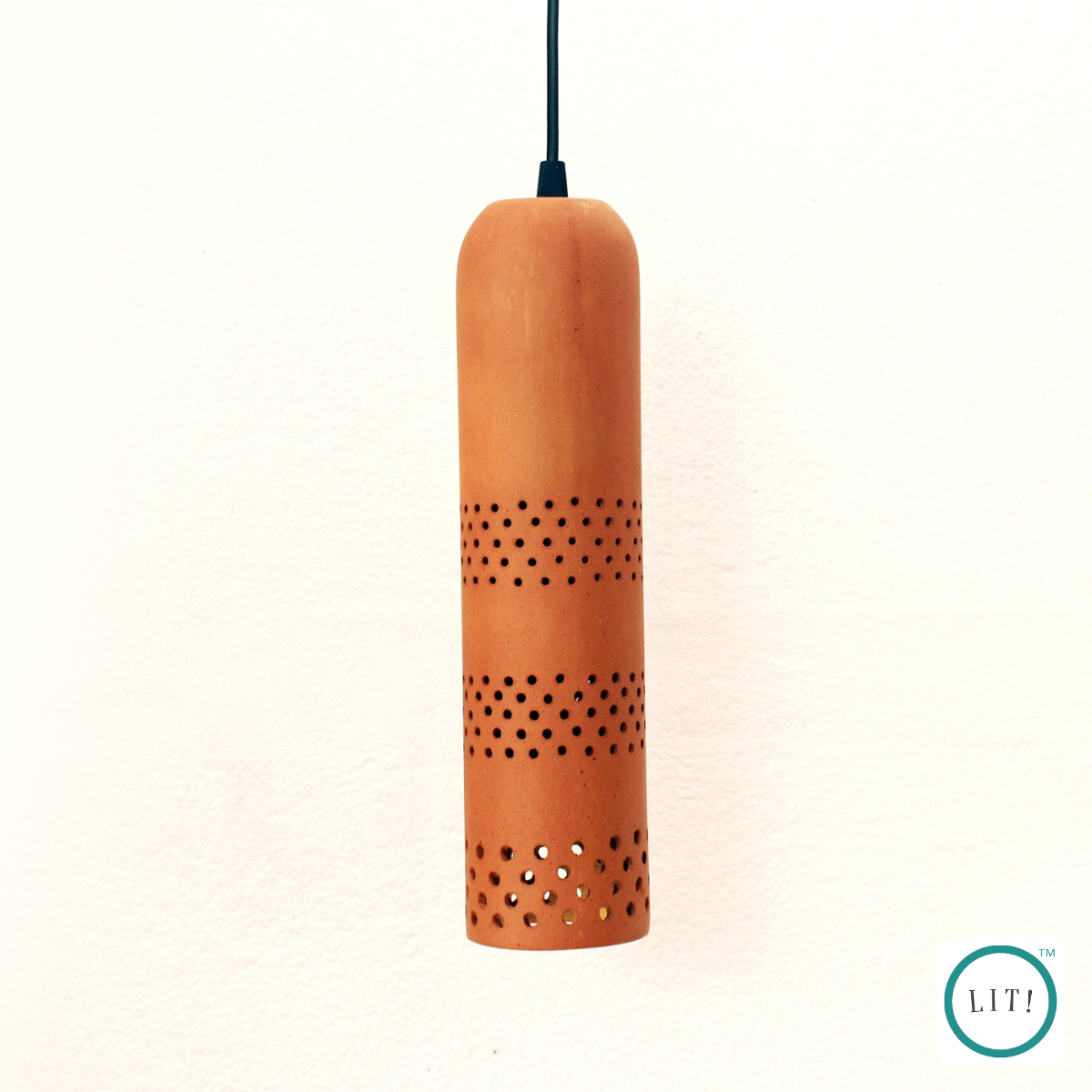 Minimalist tube-style terracotta hanging light