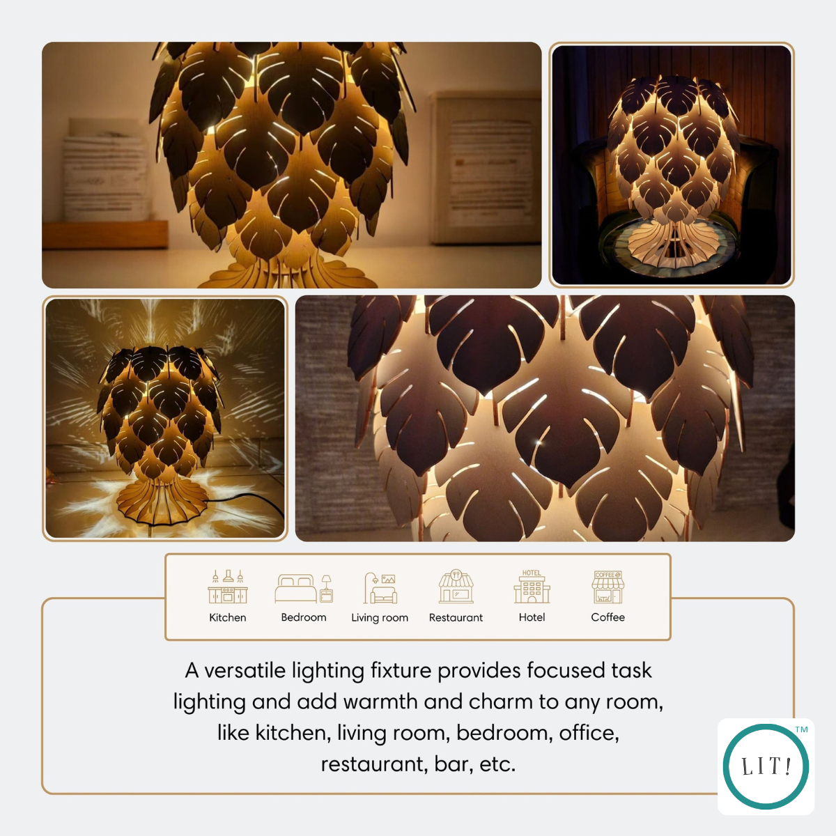 Handmade wooden lamp featuring monstera leaf cutout
