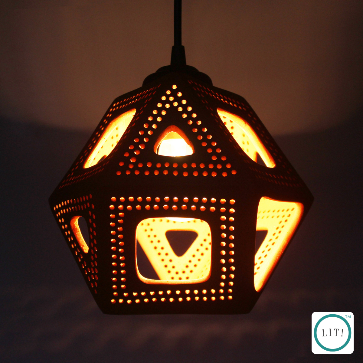 Rustic terracotta pendant with diamond pattern