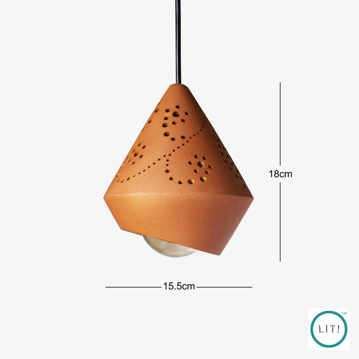 Earthy terracotta conical pendant with a rustic finish