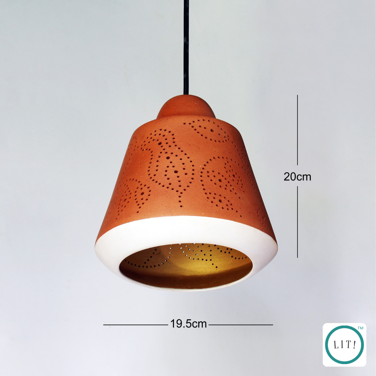 Rustic bell-shaped hanging light in terracotta