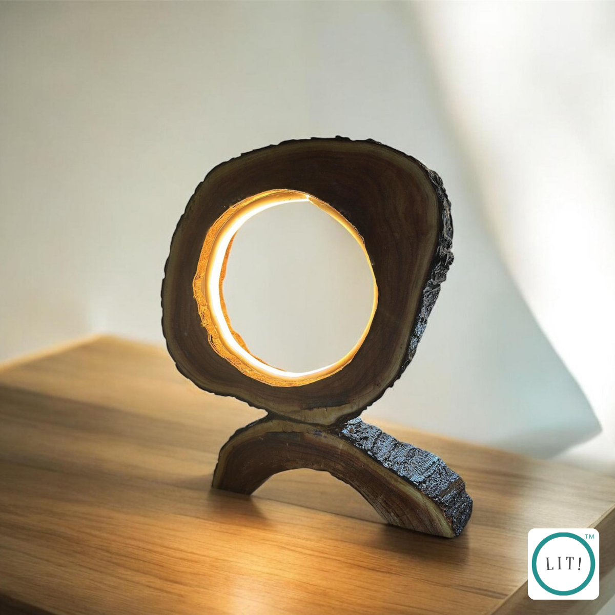 Earthy wood log lamp for ambient tabletop lighting