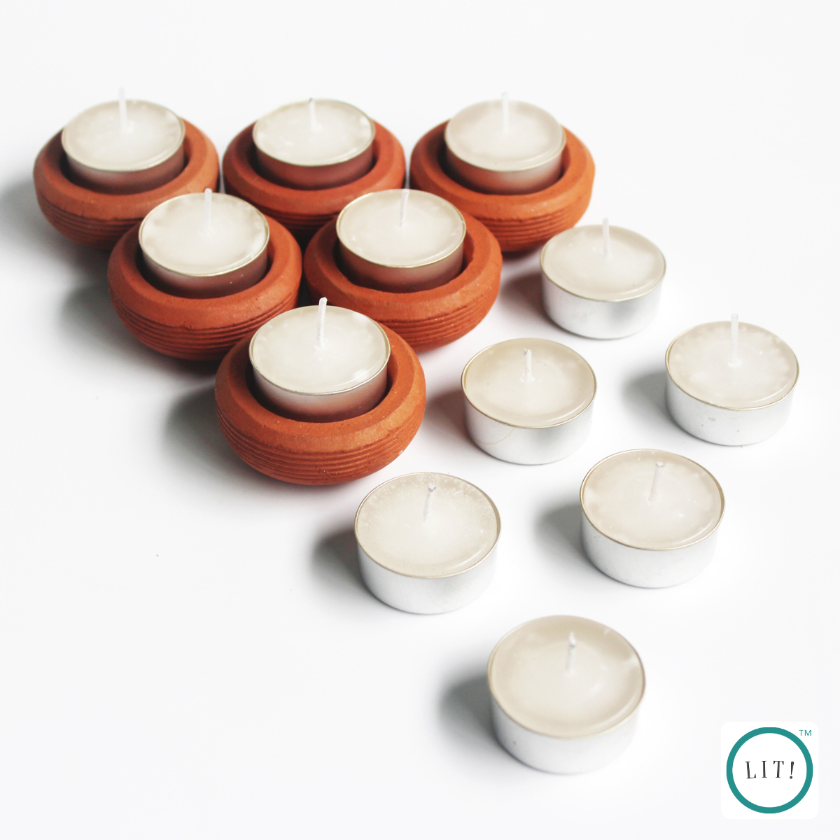 Pack of 2 Wheel Style Terracotta Tealight Holders