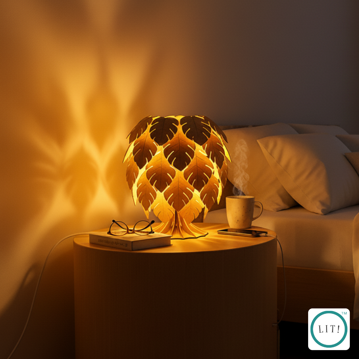 Monstera Leaf Wooden Table Lamp – Nature-Inspired Decorative Lighting