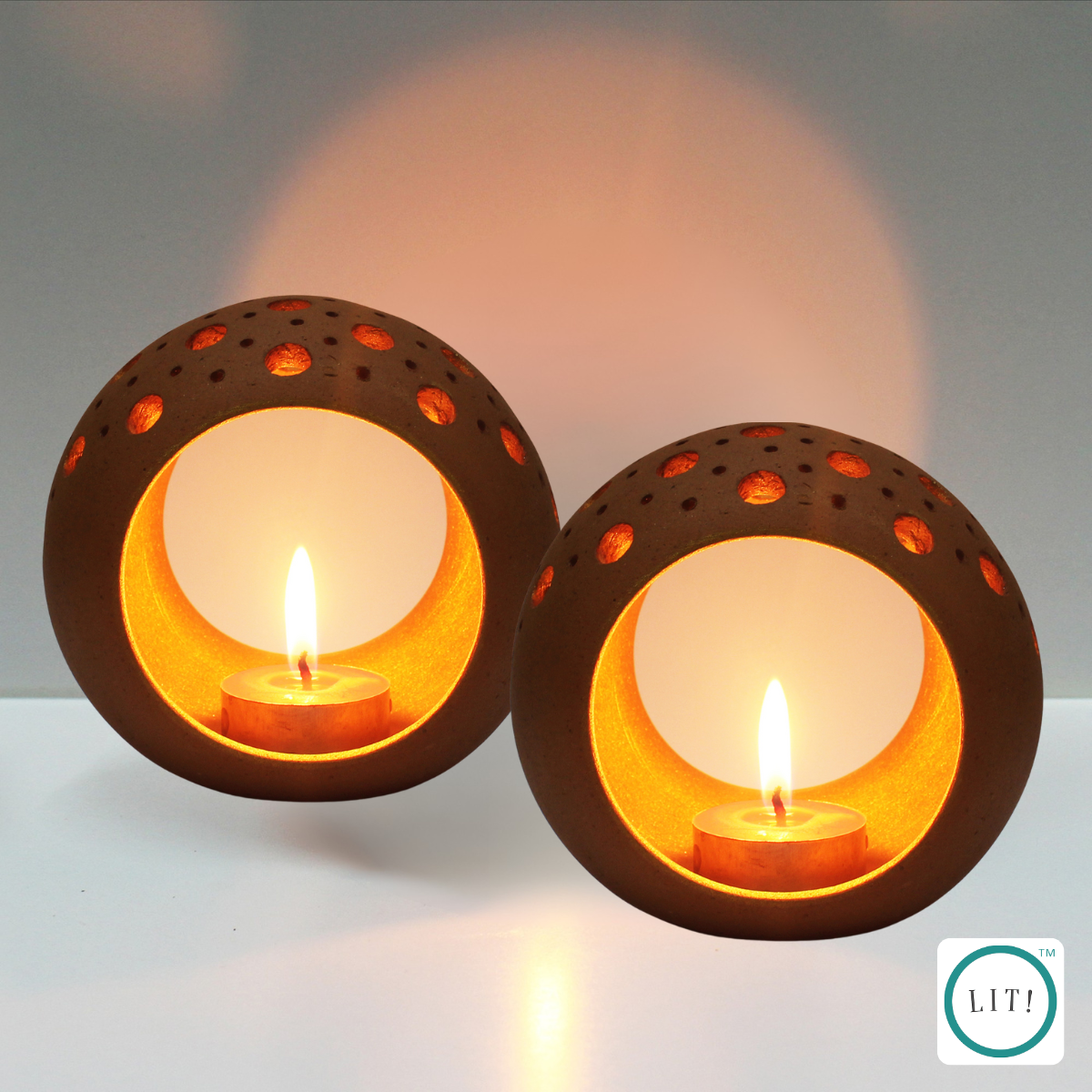 Sustainable terracotta tealight candle holders in ring shape