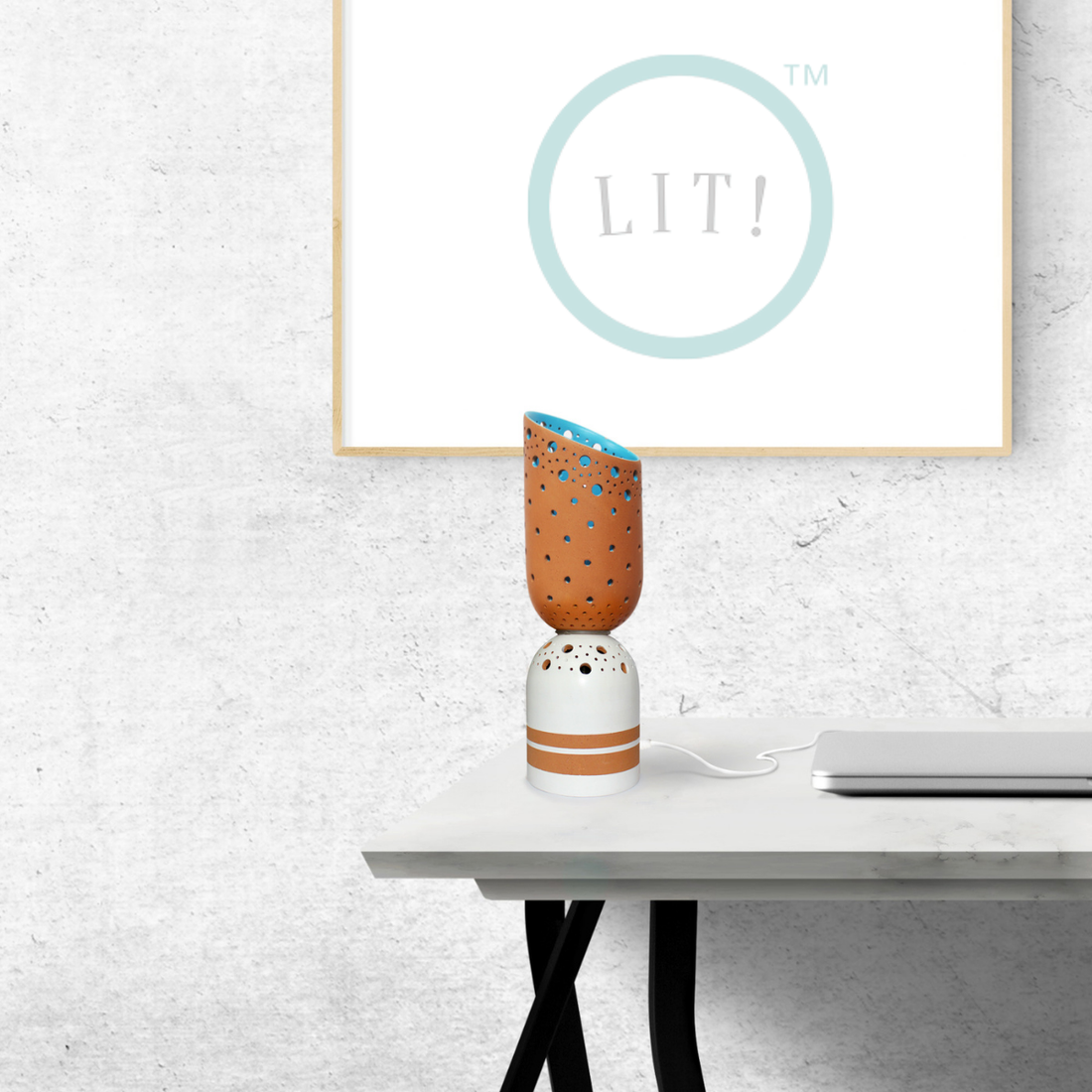 Terracotta lamp in a modern-minimalist setting