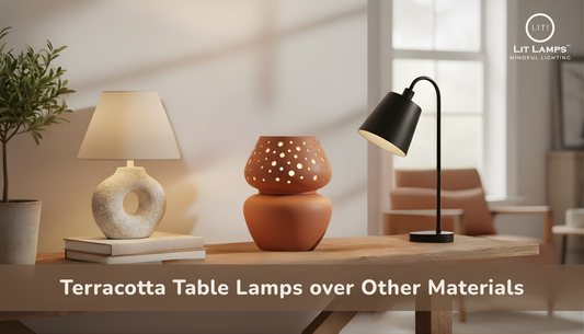 terracotta table lamps over materials