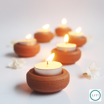 Pack of 2 Wheel Style Terracotta Tealight Holders