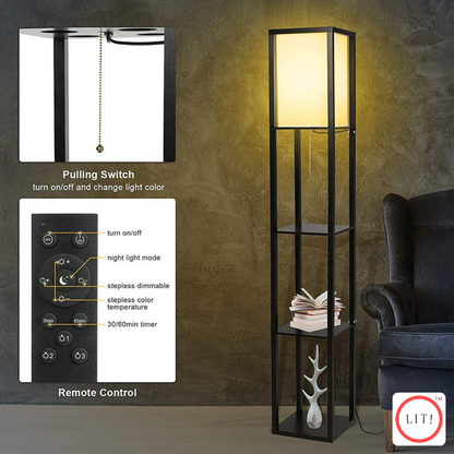 Luxury Nordic Standing Wooden Shelf Floor Lamp