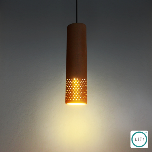 Natural straw hanging light with earthy texture