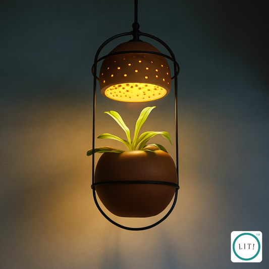 Handcrafted Terracotta Breathing Planter Hanging Light – Unique Dual-Purpose Decor