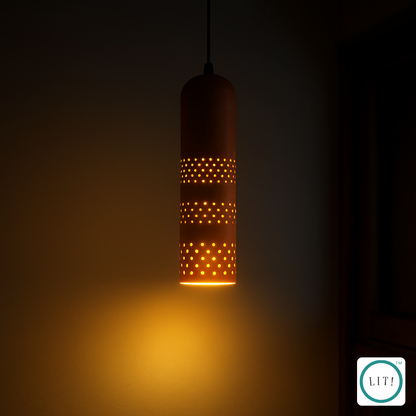 Handcrafted Terracotta Tube Pendant Light_Rustic_Earthy Accent Decorative pendant light with a patterned design.