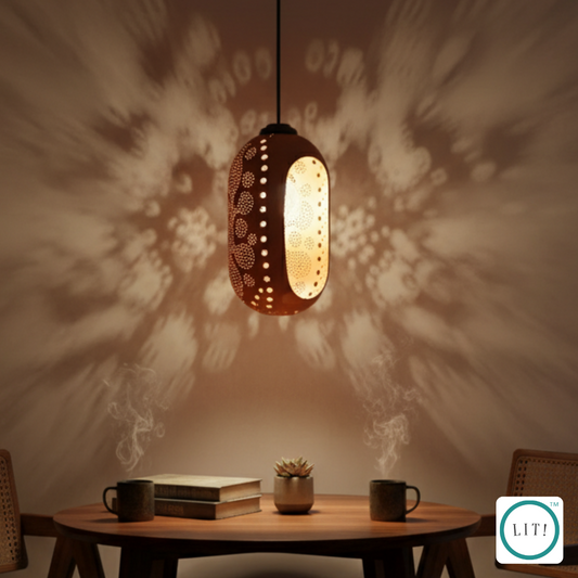 Capsule Shaped Terracotta Hanging Ceiling Light – Handmade Rustic Elegance
