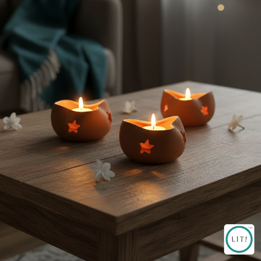 Pack of 2 Startic Terracotta Tealight Holder – Starburst-Inspired Festive Accent