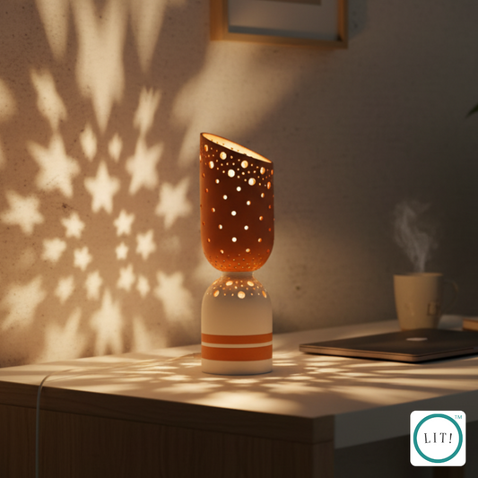 White Stripe Base Handcrafted Terracotta Slice Table Lamp