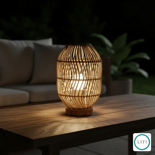 Natural & Rustic Cane and Wooden Log Table Lamp