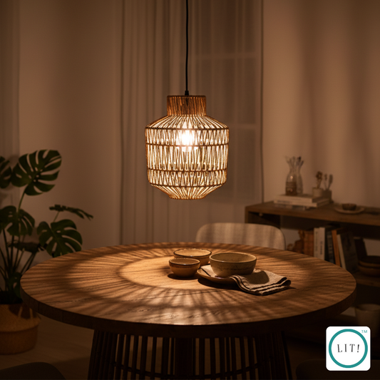 Woven Paper Rope Lamp with Metal Frame