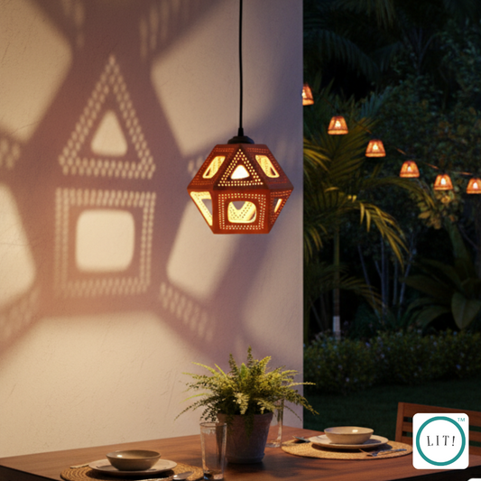 Diamond Style Terracotta Pendant Light – Handcrafted Rustic Elegance