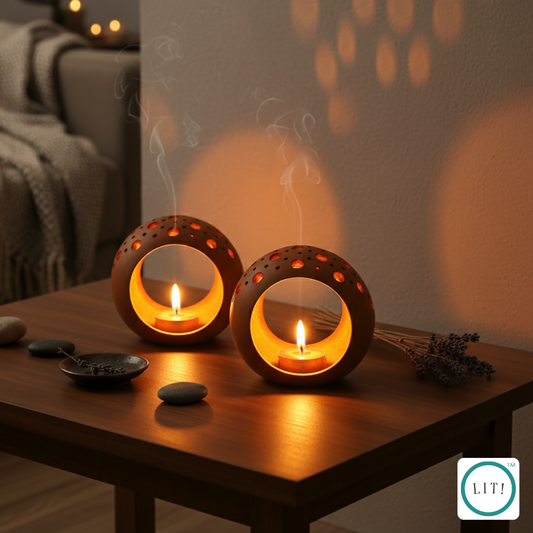 Pack of 2 Ring Shaped Terracotta Tealight Candle Holder – Handmade Rustic Decor