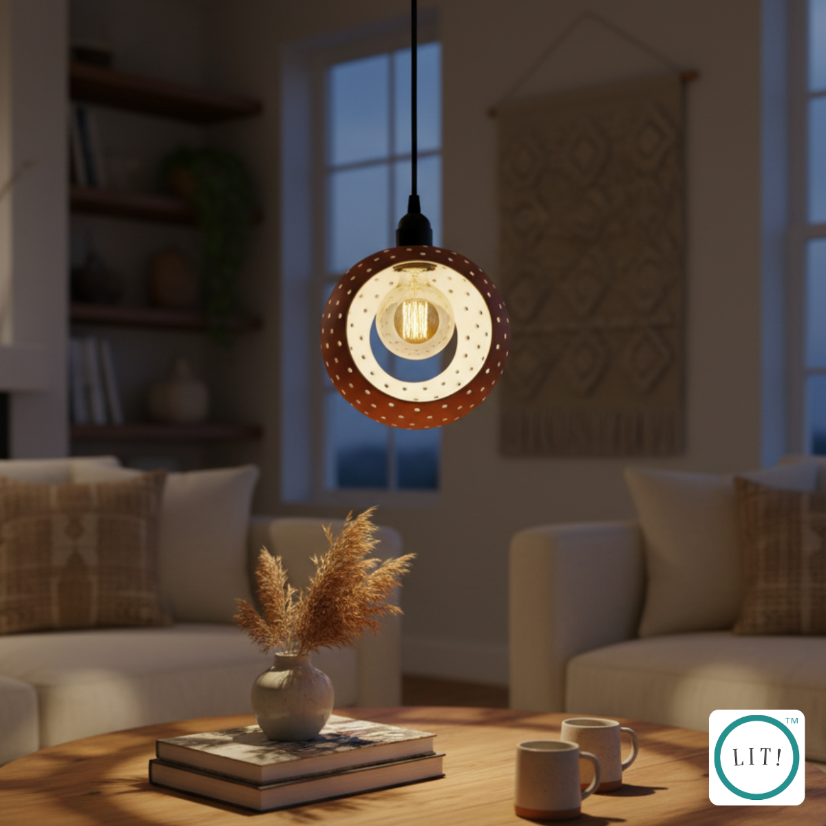 Round Shaped Milky White Terracotta Pendant Light