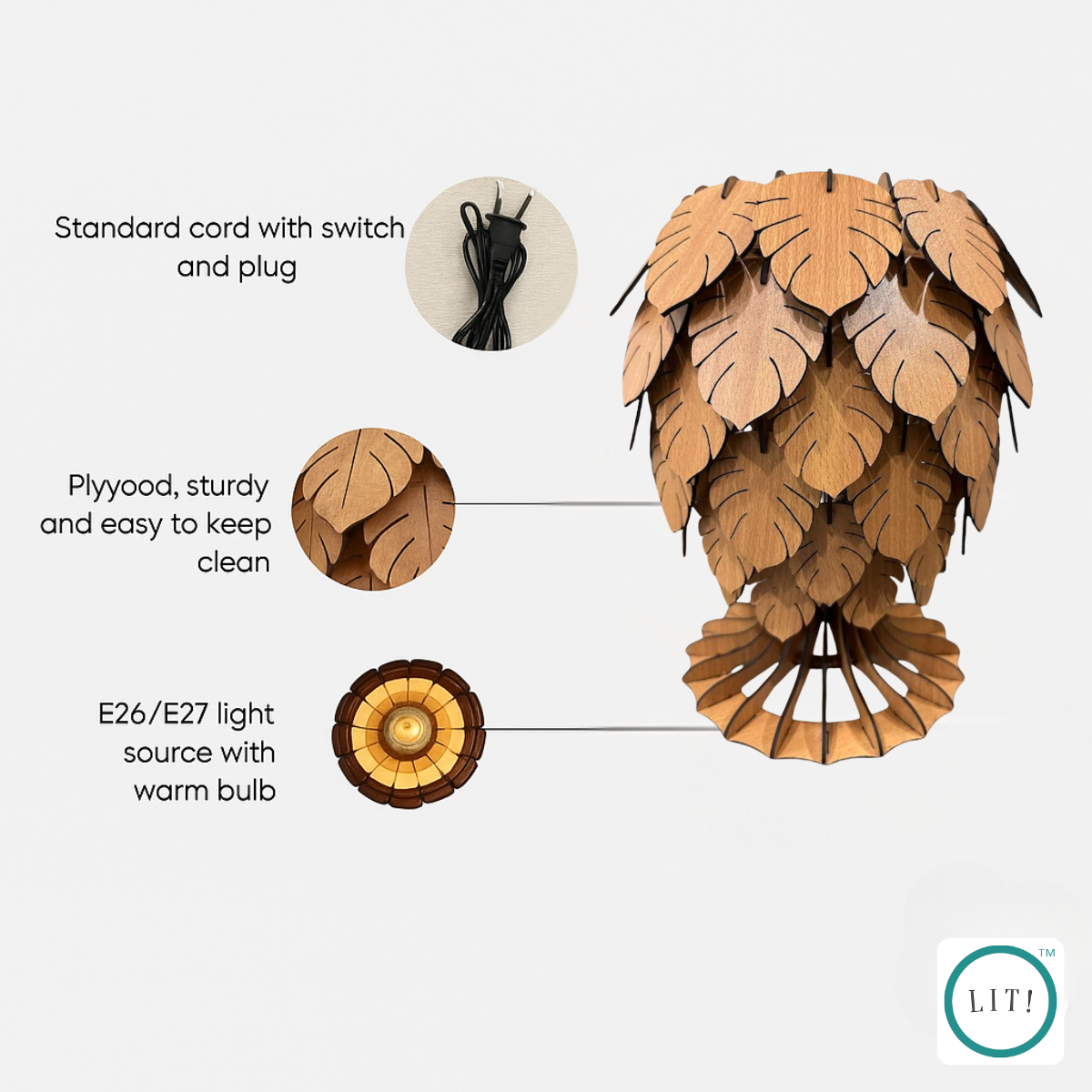 Monstera Leaf Wooden Table Lamp – Nature-Inspired Decorative Lighting