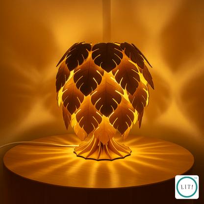 Monstera Leaf Wooden Table Lamp – Nature-Inspired Decorative Lighting