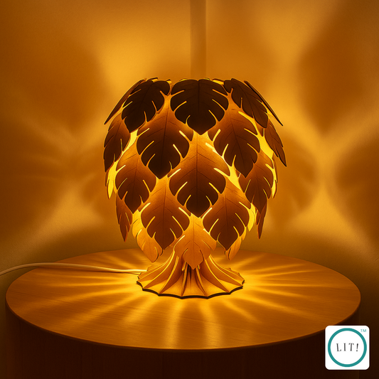 Monstera Leaf Wooden Table Lamp – Nature-Inspired Decorative Lighting