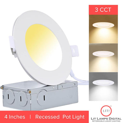 (Pack of 10) Ultra Thin Dimmable and Changeable CCT 4" 9W LED Recessed Pot Lights