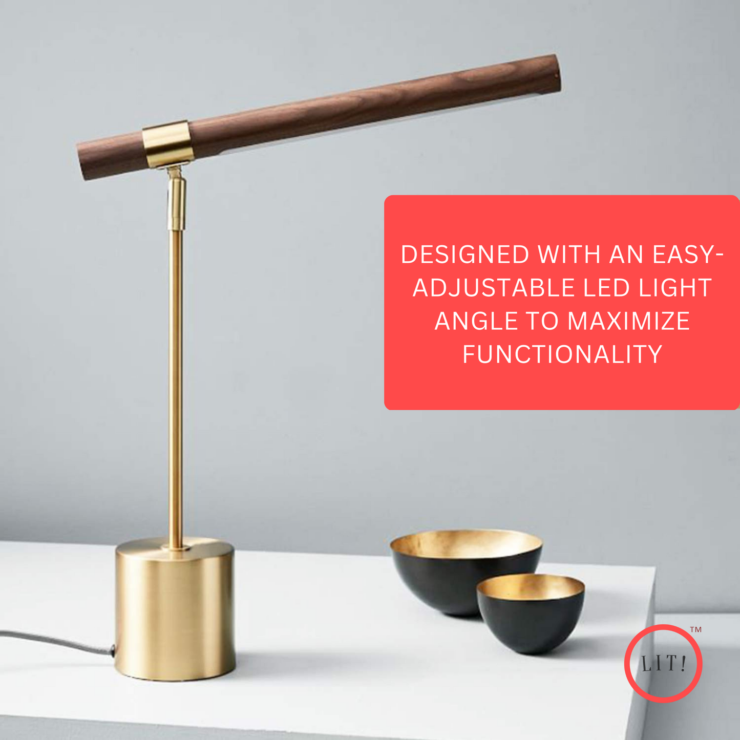 Slim Wood Brass Modern Adjustable Table Lamp