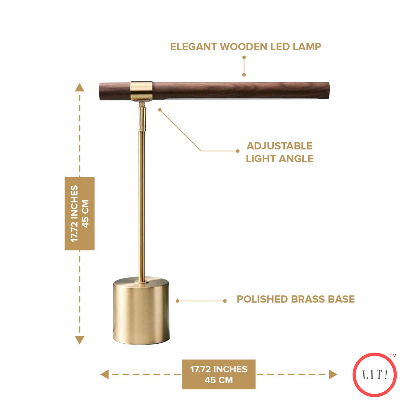 Slim Wood Brass Modern Adjustable Table Lamp