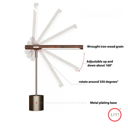 Slim Wood Brass Modern Adjustable Table Lamp