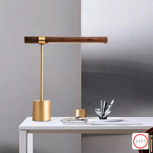 Slim Wood Brass Modern Adjustable Table Lamp